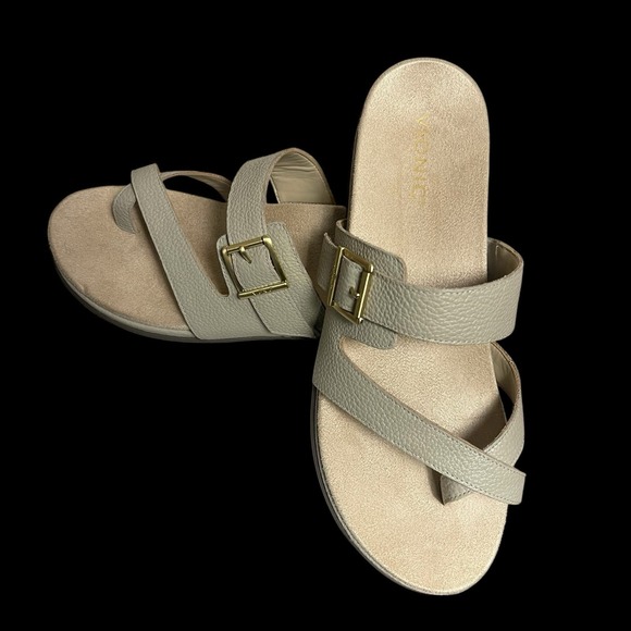 Vionic Shoes - Vionic Carmela Strappy Slide Sandals Womens 9M Oatmeal Beige Neutral Summer